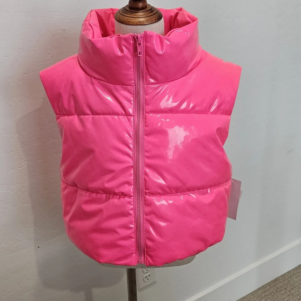 NWT Tractr Shiny Pink Puffer Polyurethsne Lined Vest - Girls' LG & XL